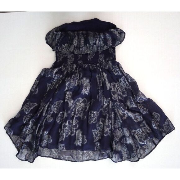 Free People OB2175796 Women Sz XS Navy Metallic Ruffle Gardenia Mini Dress - Picture 8 of 13